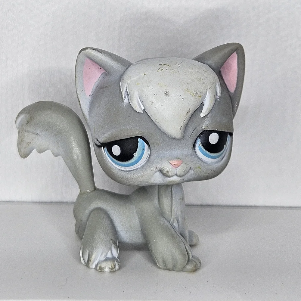 LPS‎ Hasbro #345 Grey/White Angora Longhair Cat Blue Eyes 2007 Collectors Rare